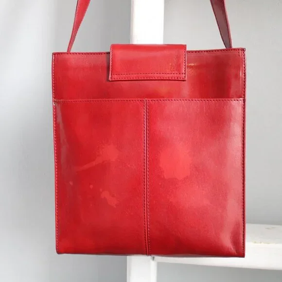 HOBO International Red Leather Shoulder Tote Bag Purse with Structured Design - Picture 6 of 6